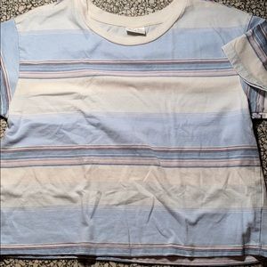 Blue, white and orange stripped cropped crew neck